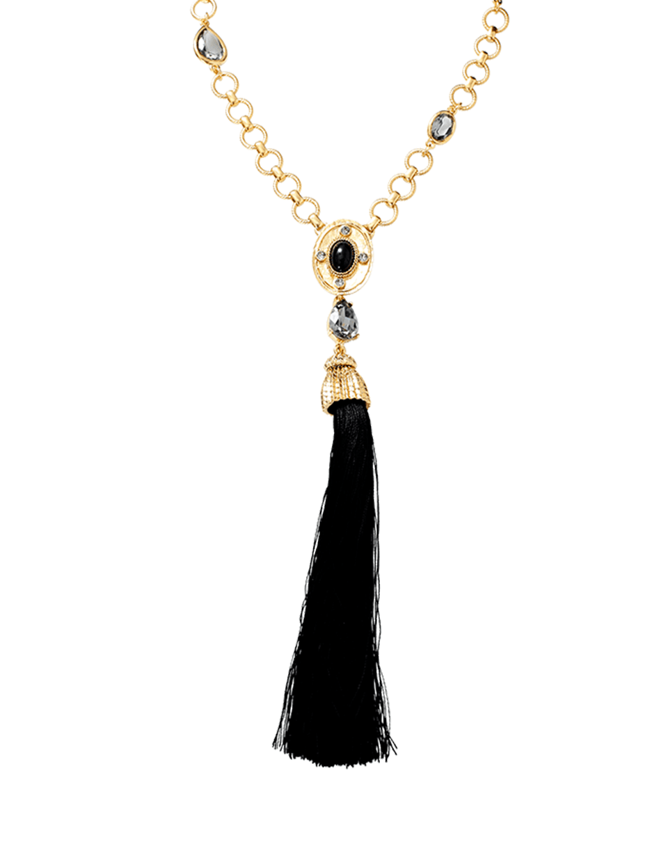 OSCAR DE LA RENTA-Crystal & Resin Tassel Necklace-BLACK