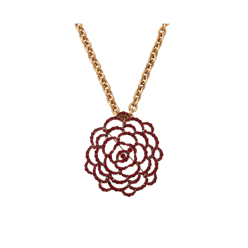 OSCAR DE LA RENTA-Flower Brooch Necklace-CLARET
