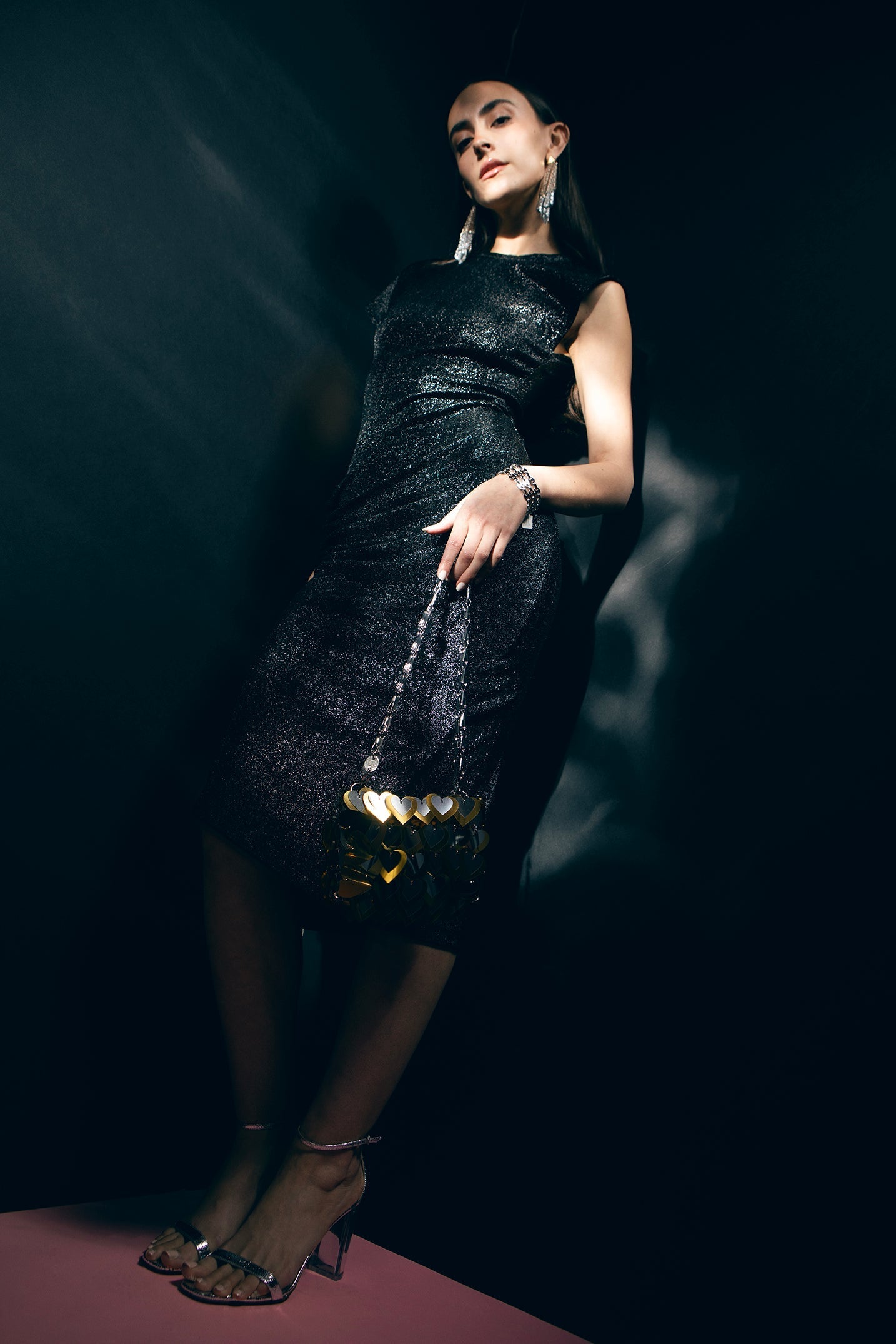 RABANNE-Ruched Shimmer Dress-
