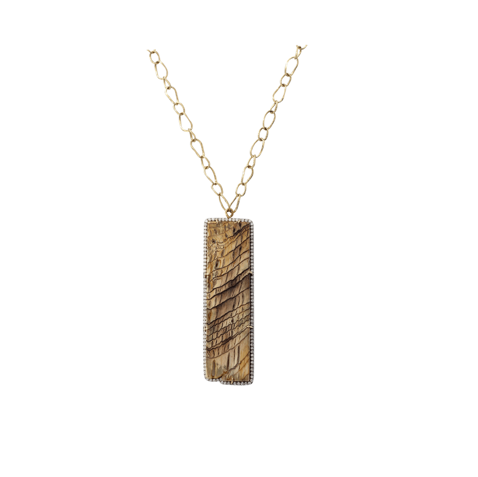 PAMELA HUIZENGA-Fossilized Sequoia Pendant Necklace-YELLOW GOLD