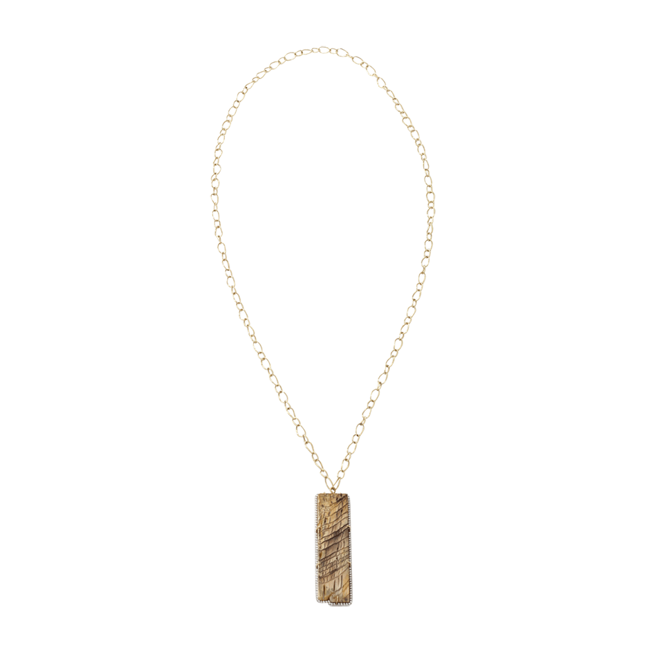 PAMELA HUIZENGA-Fossilized Sequoia Pendant Necklace-YELLOW GOLD