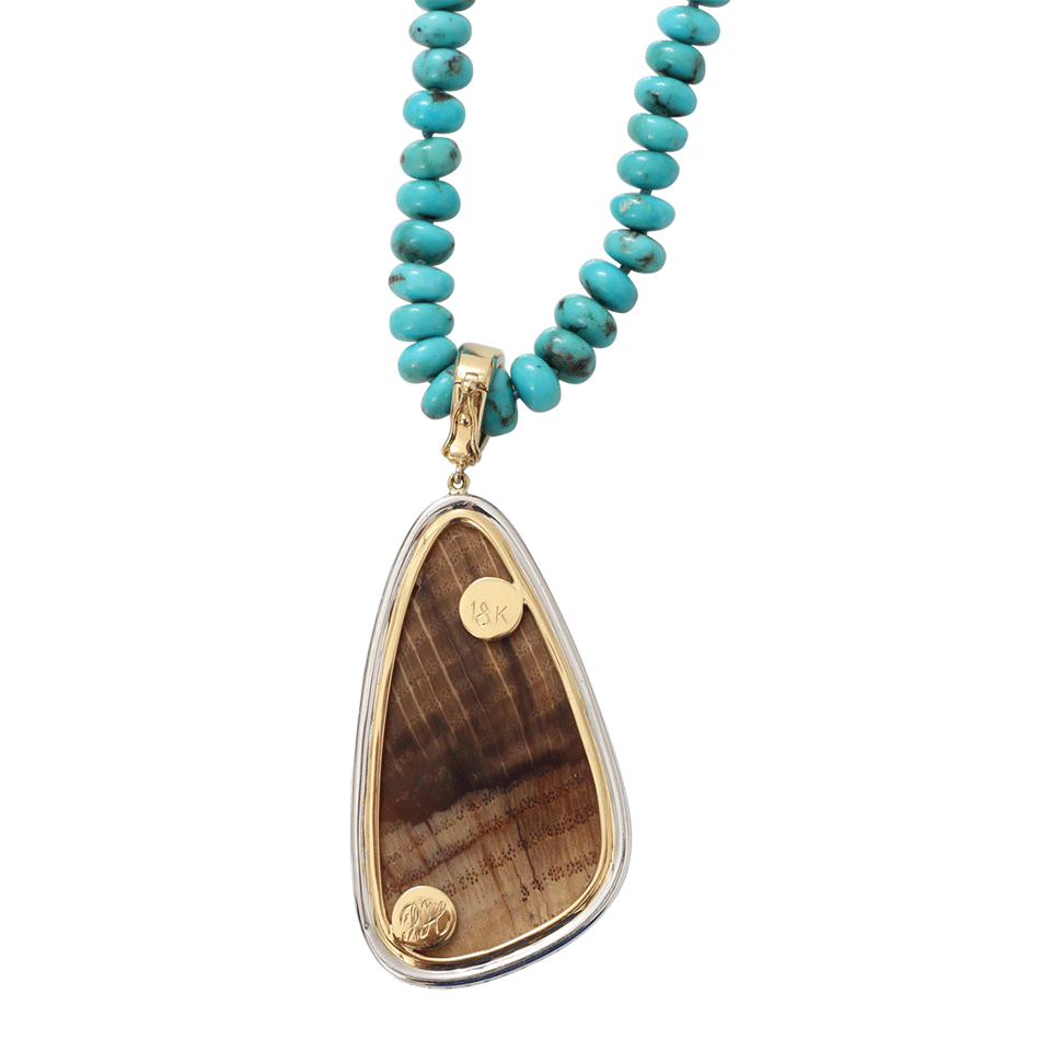 PAMELA HUIZENGA-Petrified Wood And Turquoise Necklace-YELLOW GOLD