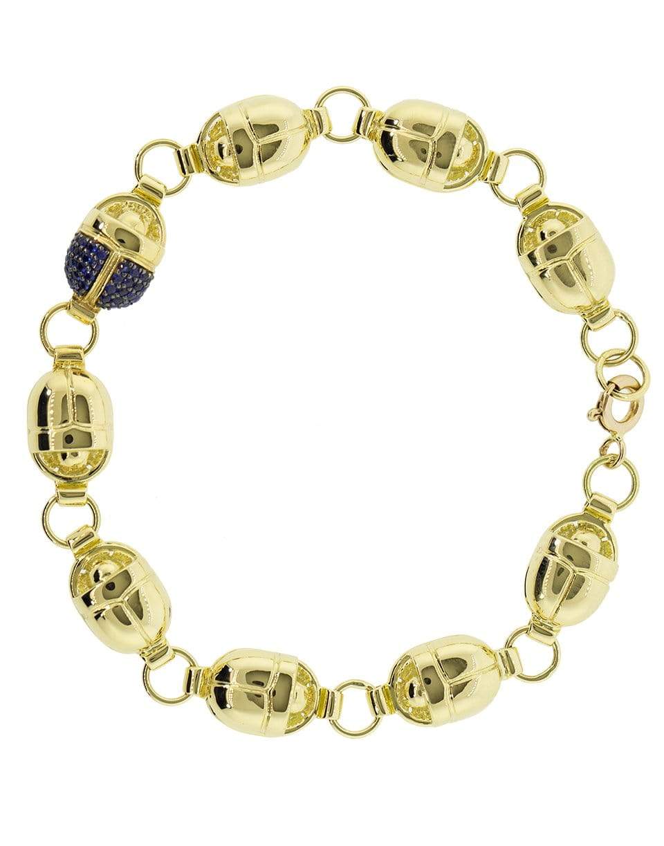 PAMELA LOVE-Pave Blue Sapphire Scarab Link Bracelet-YELLOW GOLD