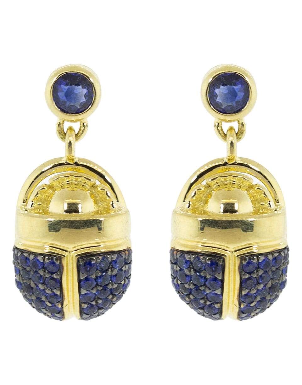 PAMELA LOVE-Pave Blue Sapphire Scarab Drop Earrings-YELLOW GOLD
