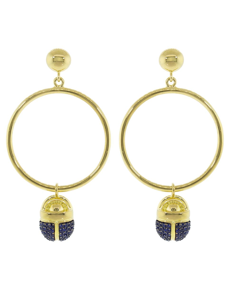 PAMELA LOVE-Pave Blue Sapphire Scarab Hoop Earrings-YELLOW GOLD