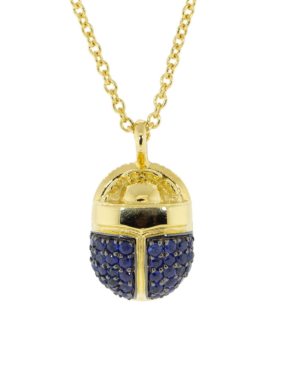 PAMELA LOVE-Pave Blue Sapphire Scarab Necklace-YELLOW GOLD