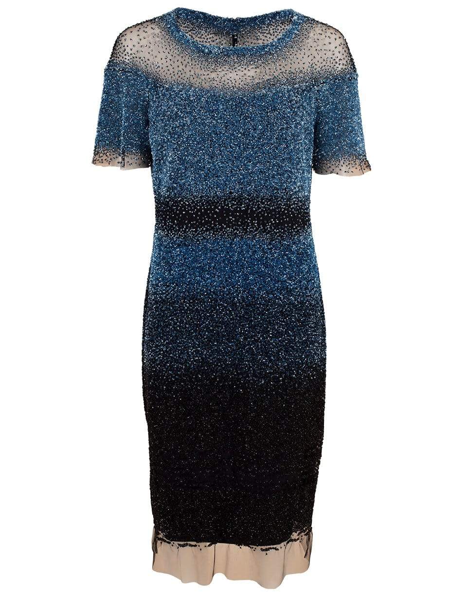 PAMELLA ROLAND-Confetti Beading Sequin Dress-BLU/BLK
