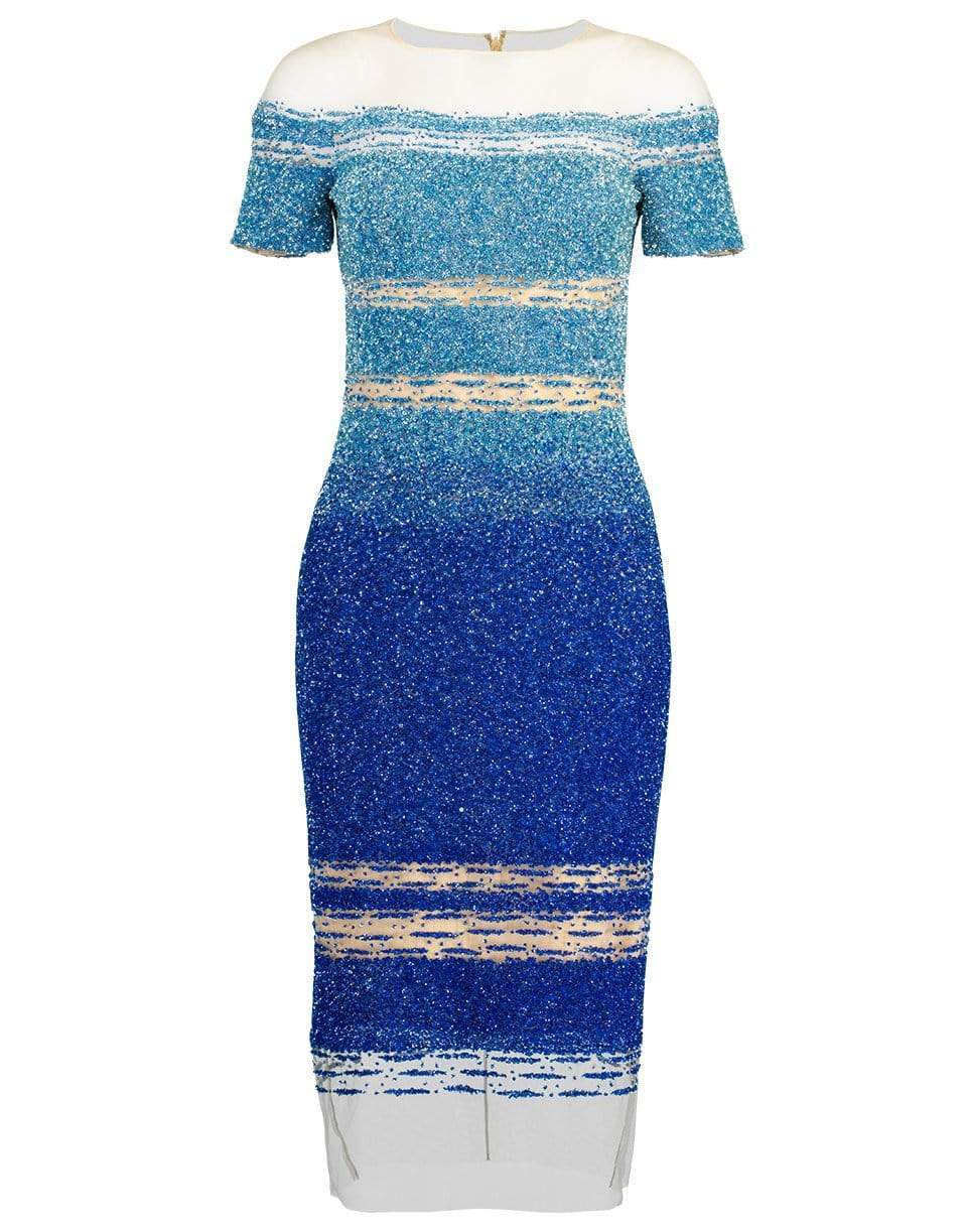 PAMELLA ROLAND-Cobalt and Navy Ombre Sequin Embroidered Cocktail Dress-