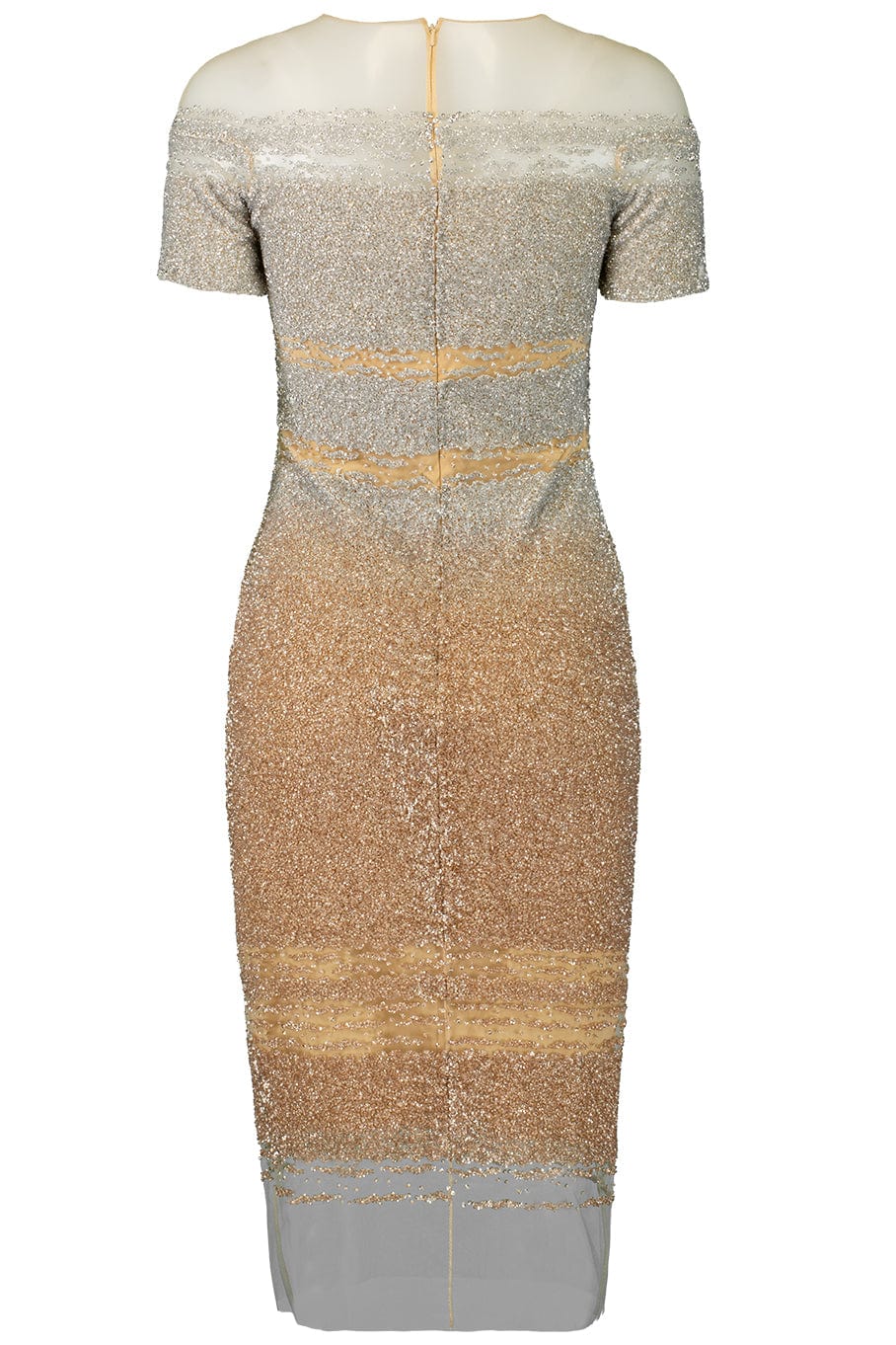PAMELLA ROLAND-Silver & Gold Ombre Sequin Cocktail Dress-