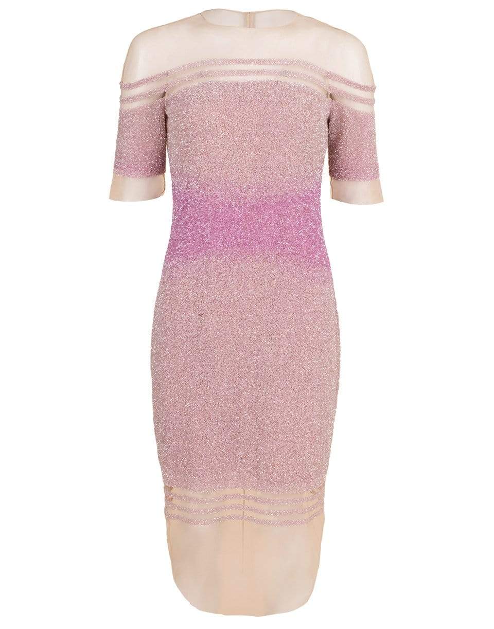 PAMELLA ROLAND-Off-Shoulder Illusion Sequin Dress-WHT/LIL