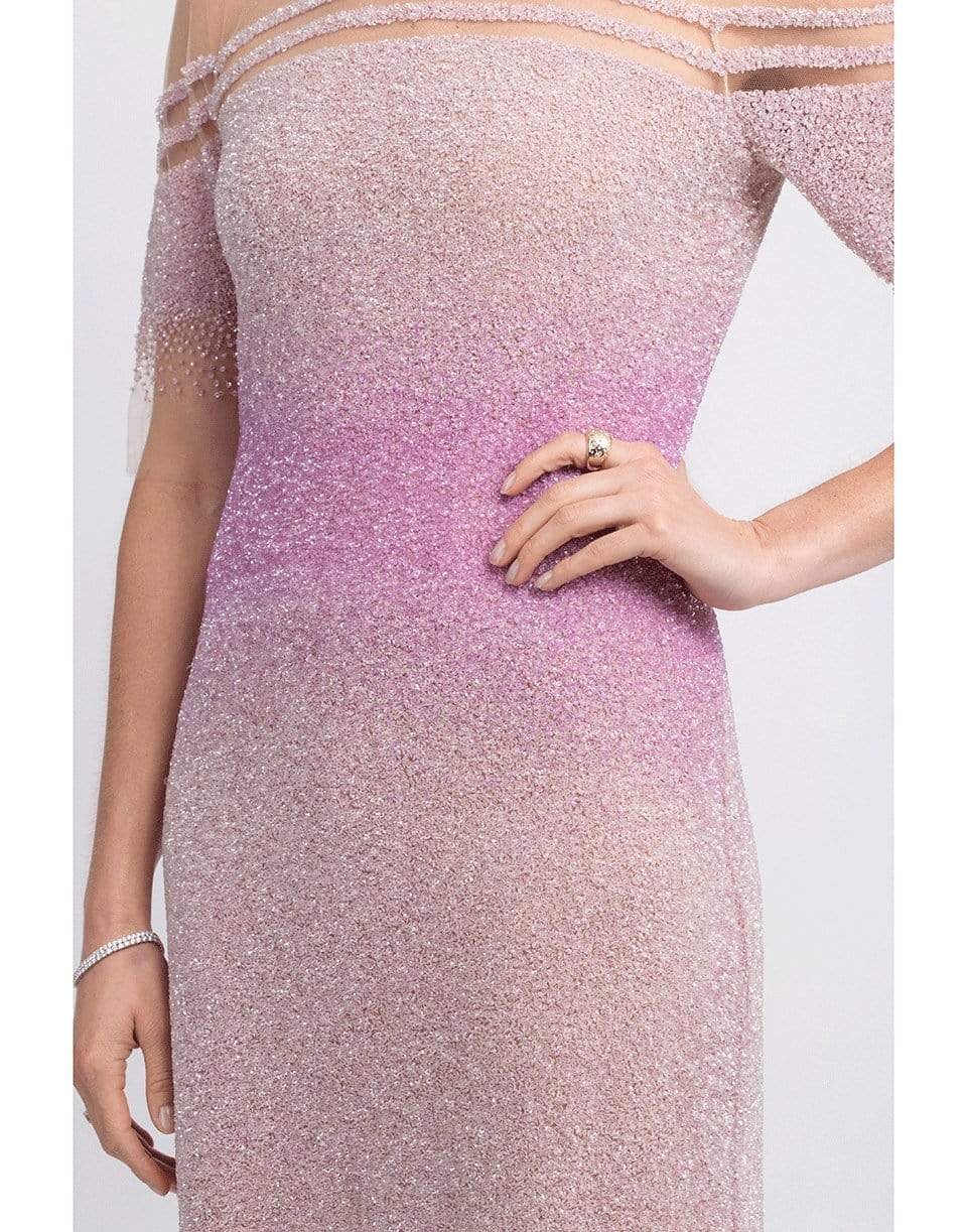 PAMELLA ROLAND-Off-Shoulder Illusion Sequin Dress-WHT/LIL