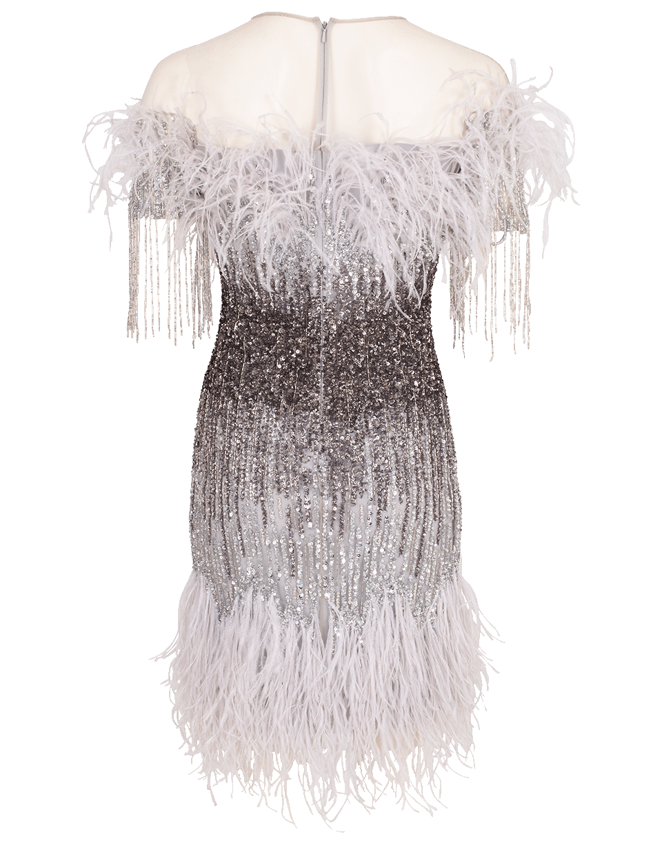 PAMELLA ROLAND-Ostrich Feather Ombre Sequin Dress-GUNMETAL