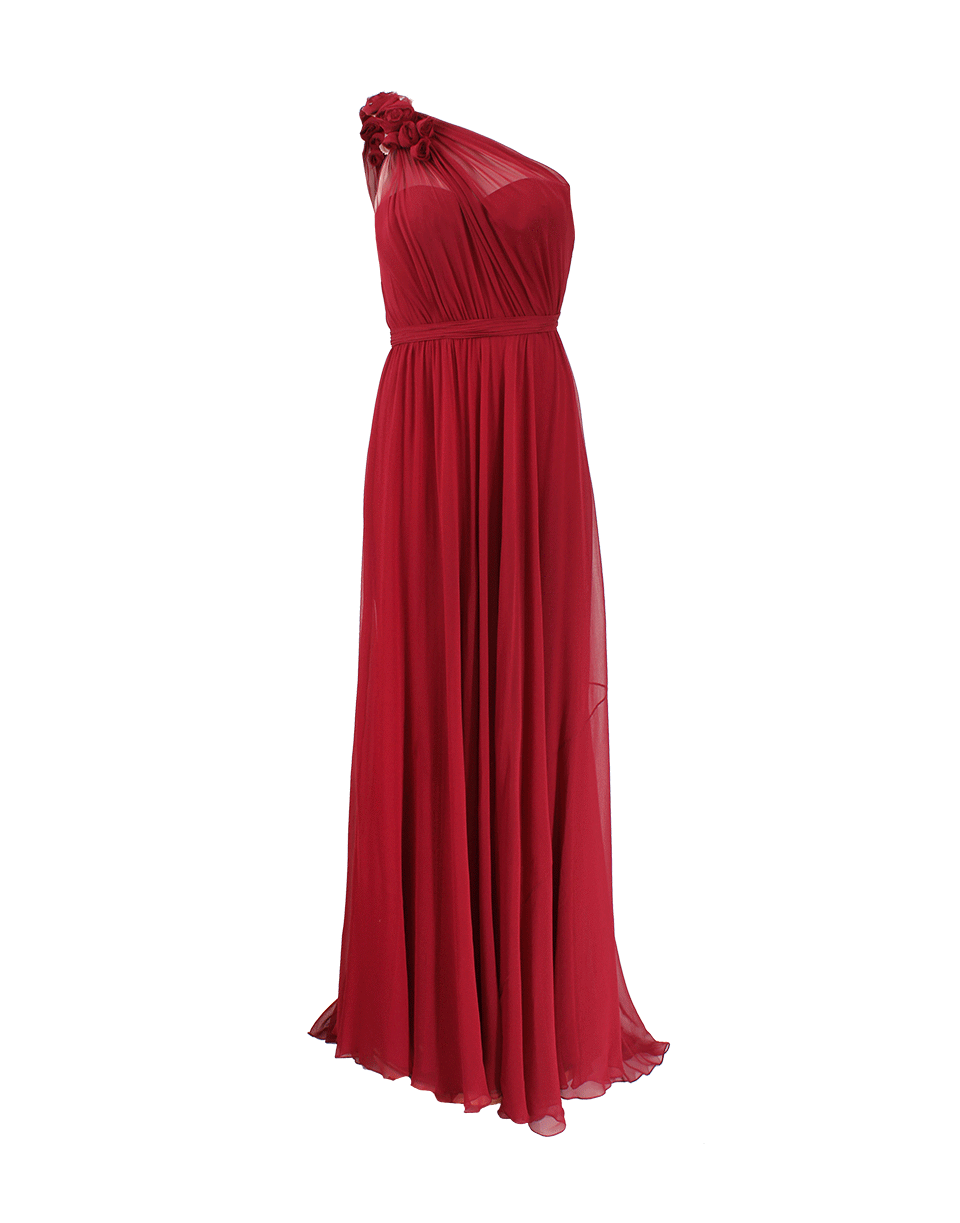 PAMELLA ROLAND-Gathered One Shoulder Gown-BURGUNDY