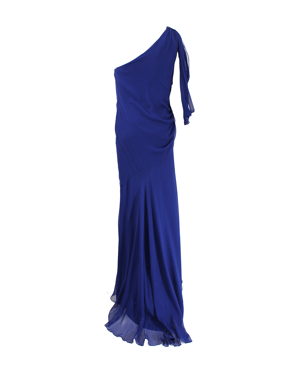 PAMELLA ROLAND-Gathered One Shoulder Gown-COBALT