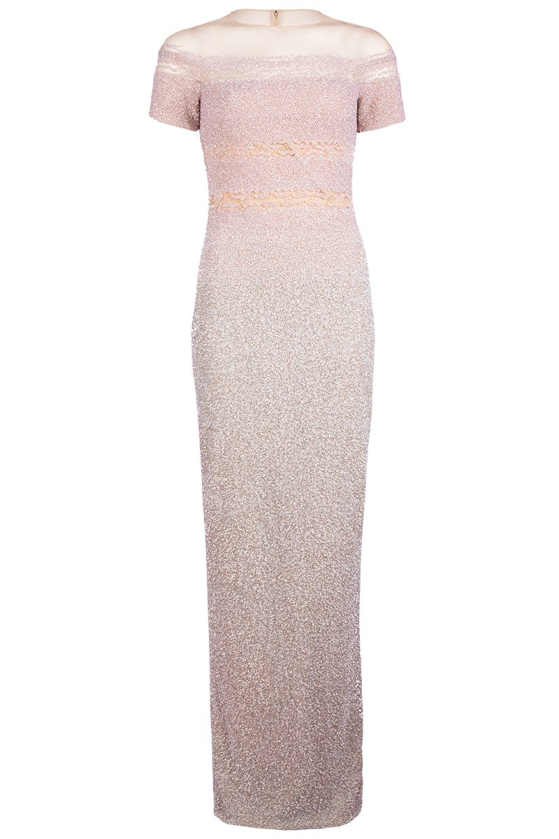 PAMELLA ROLAND-Signature Sequins Gown - Nude Silver-
