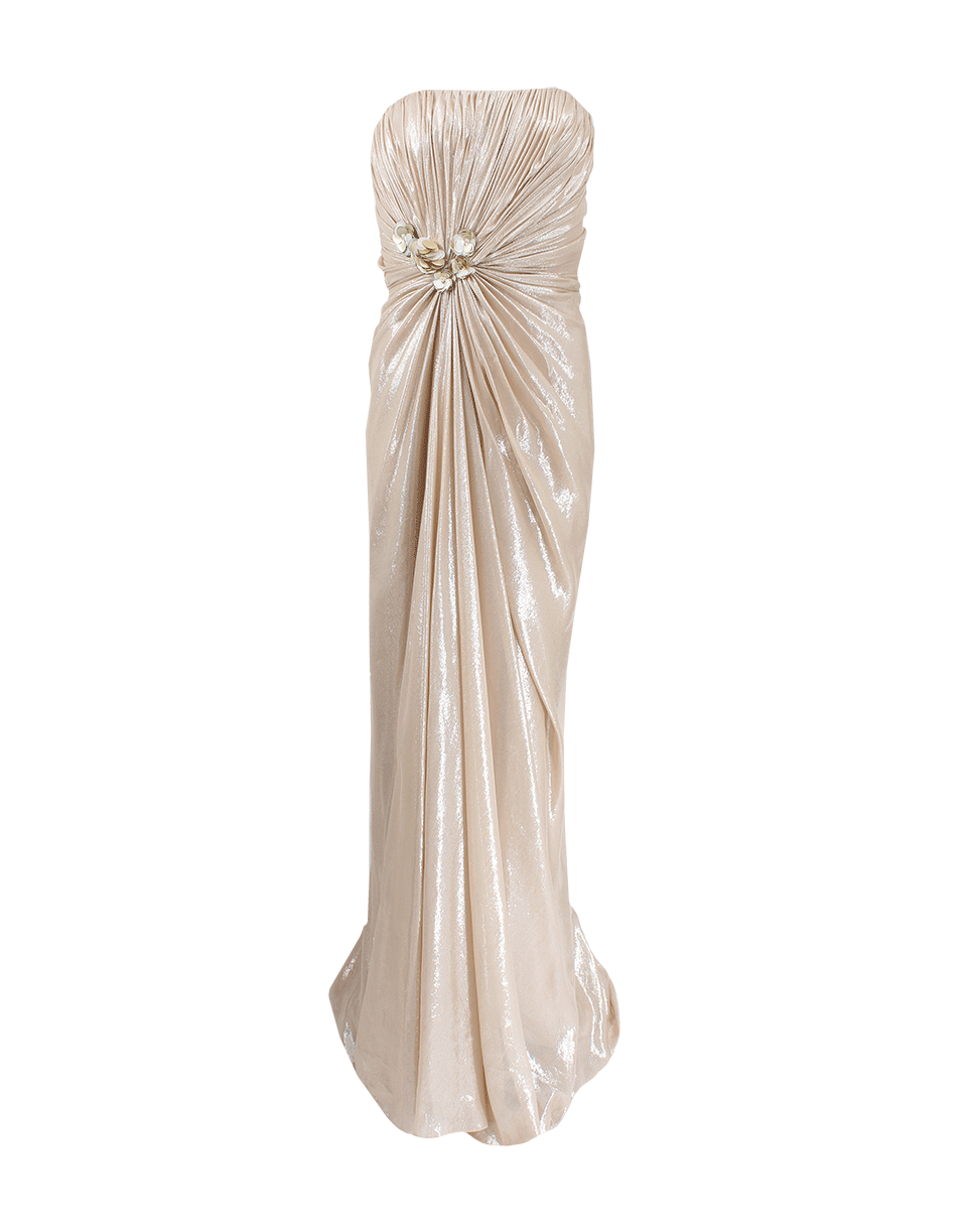 PAMELLA ROLAND-Waist Detail Strapless Gown-SLVR/CHA