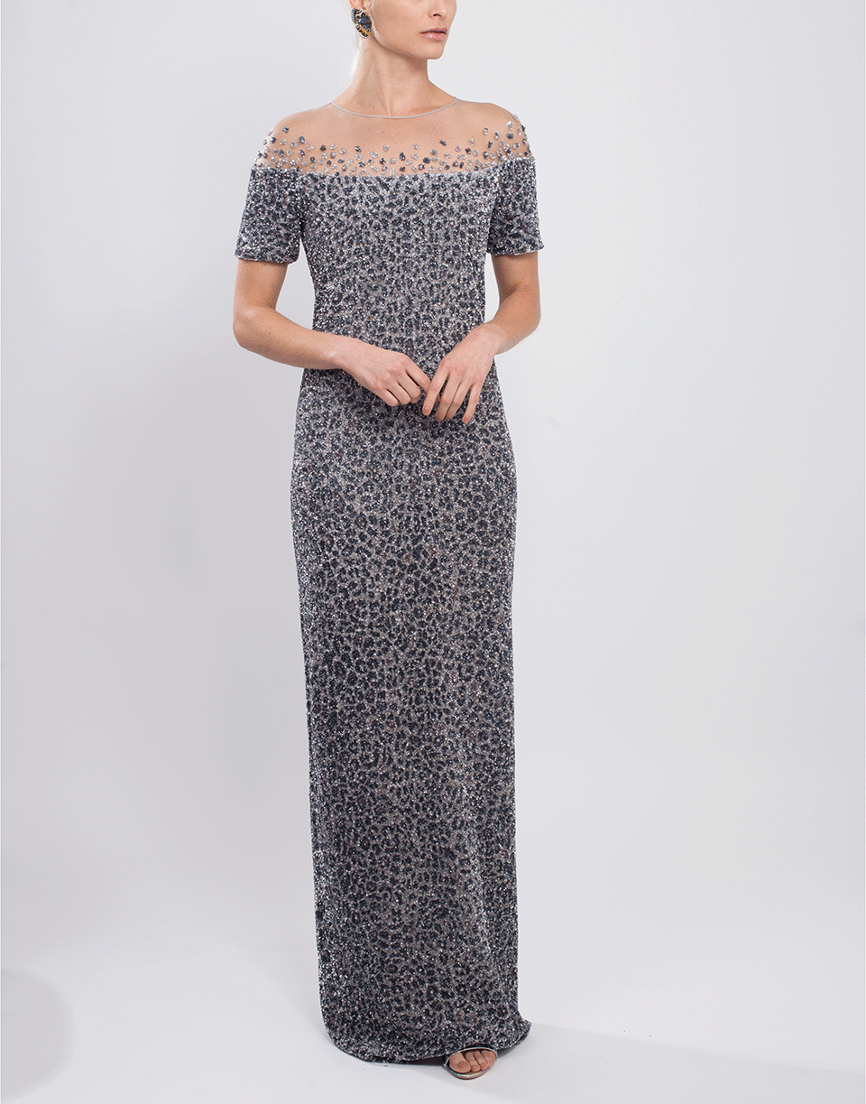 PAMELLA ROLAND-Snow Leopard Sequin Gown-SNWLEOP