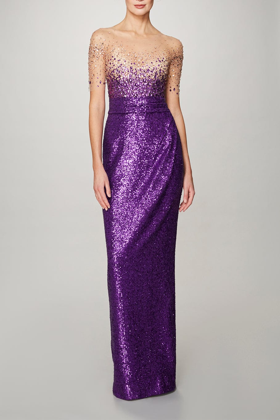 PAMELLA ROLAND-Tulle Sequin Gown-