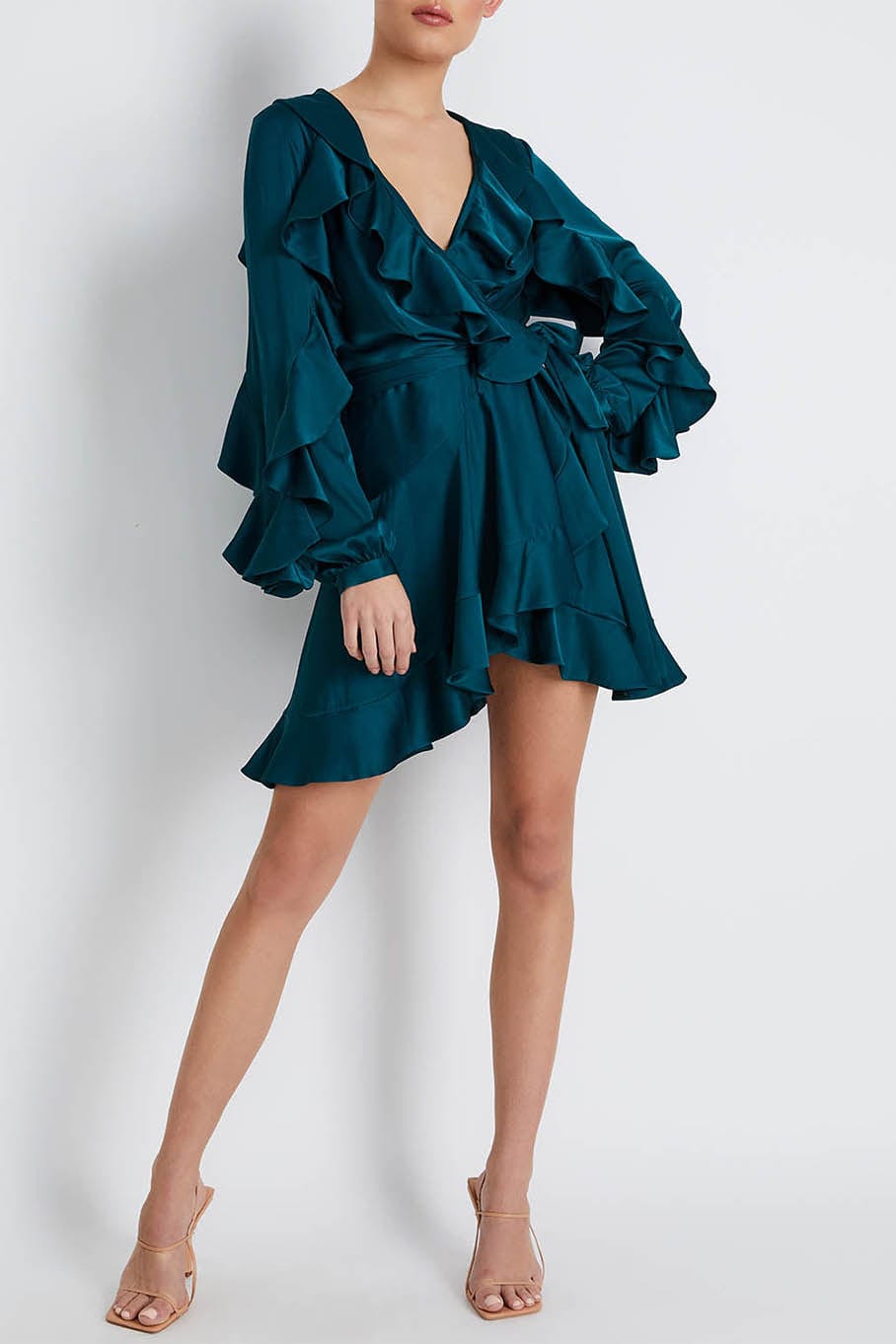 PATBO-Ruffle Sleeve Mini Wrap Dress-