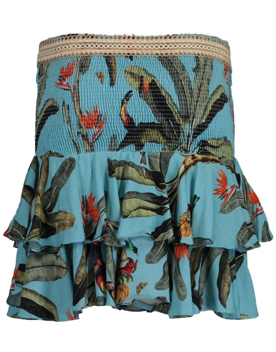PATBO-Tropical Print Shirred Mini Skirt-