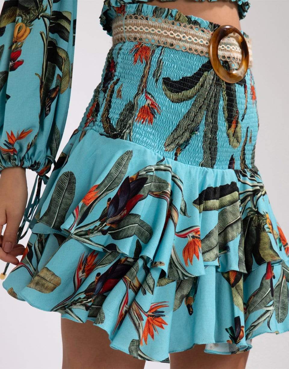 PATBO-Tropical Print Shirred Mini Skirt-