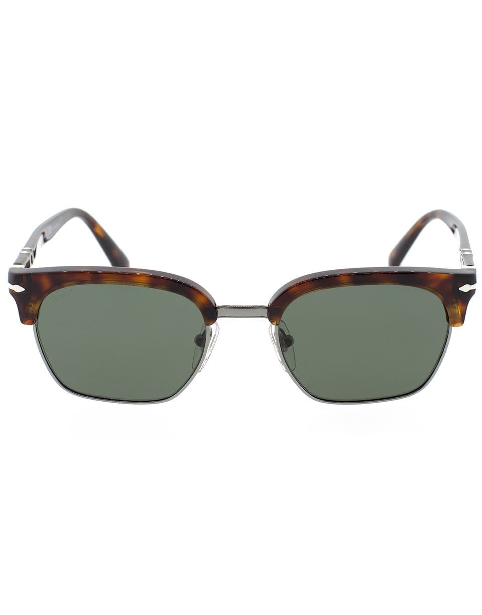 PERSOL-Havana and Green Half Rim Acetate Sunglasses-HAV/GRN