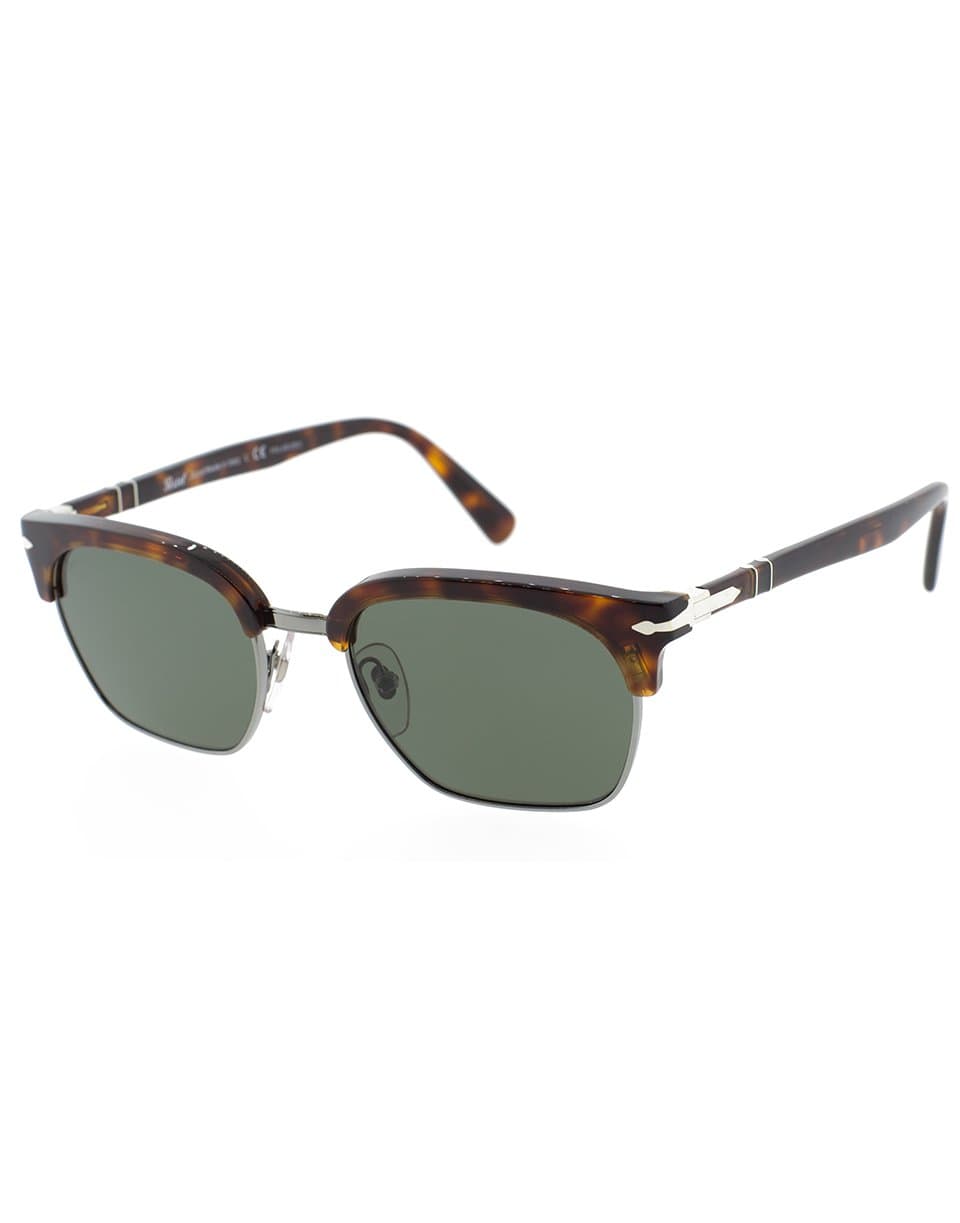 PERSOL-Havana and Green Half Rim Acetate Sunglasses-HAV/GRN