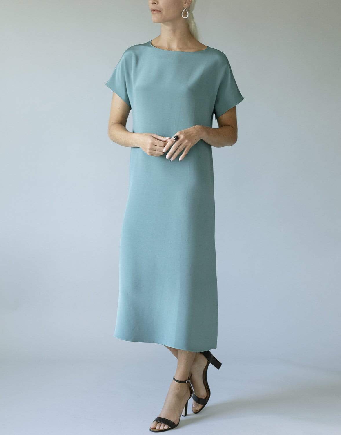 Turquoise Short Sleeve Side Slit Shirt Dress CLOTHINGDRESSCASUAL PETER COHEN   