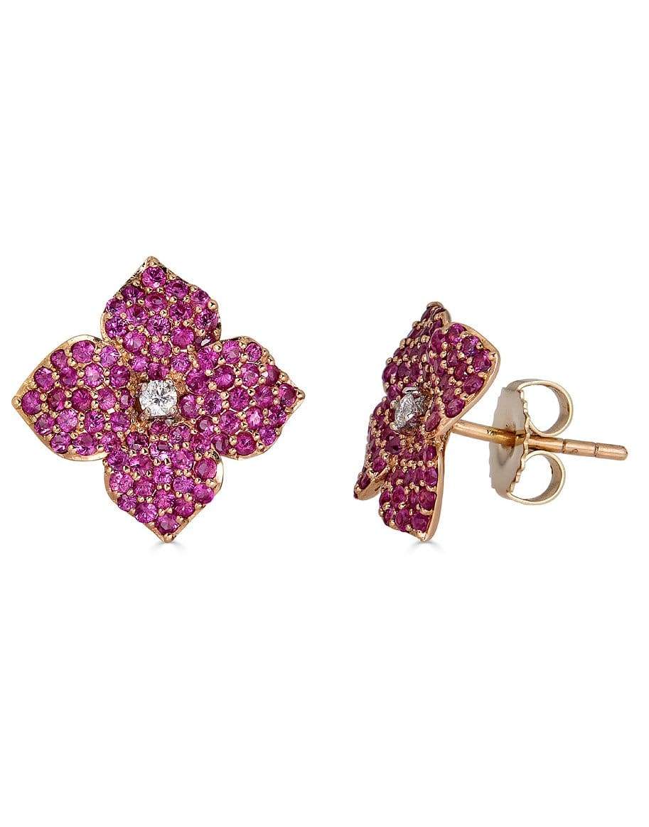Pink Sapphire Small Mosaique Flower Earrings JEWELRYFINE JEWELEARRING PIRANESI   