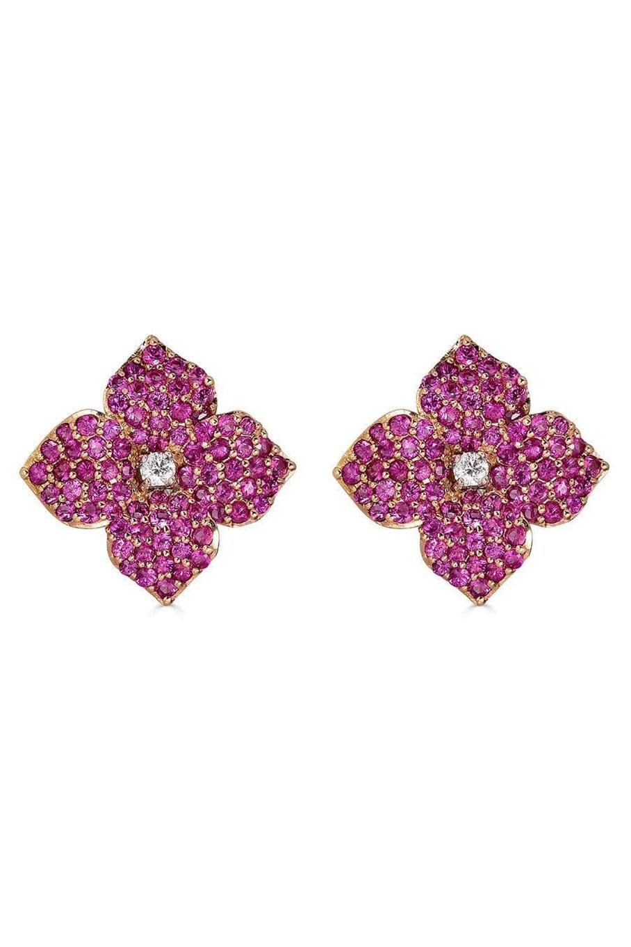 PIRANESI-Pink Sapphire Small Mosaique Flower Earrings-PINKGOLD