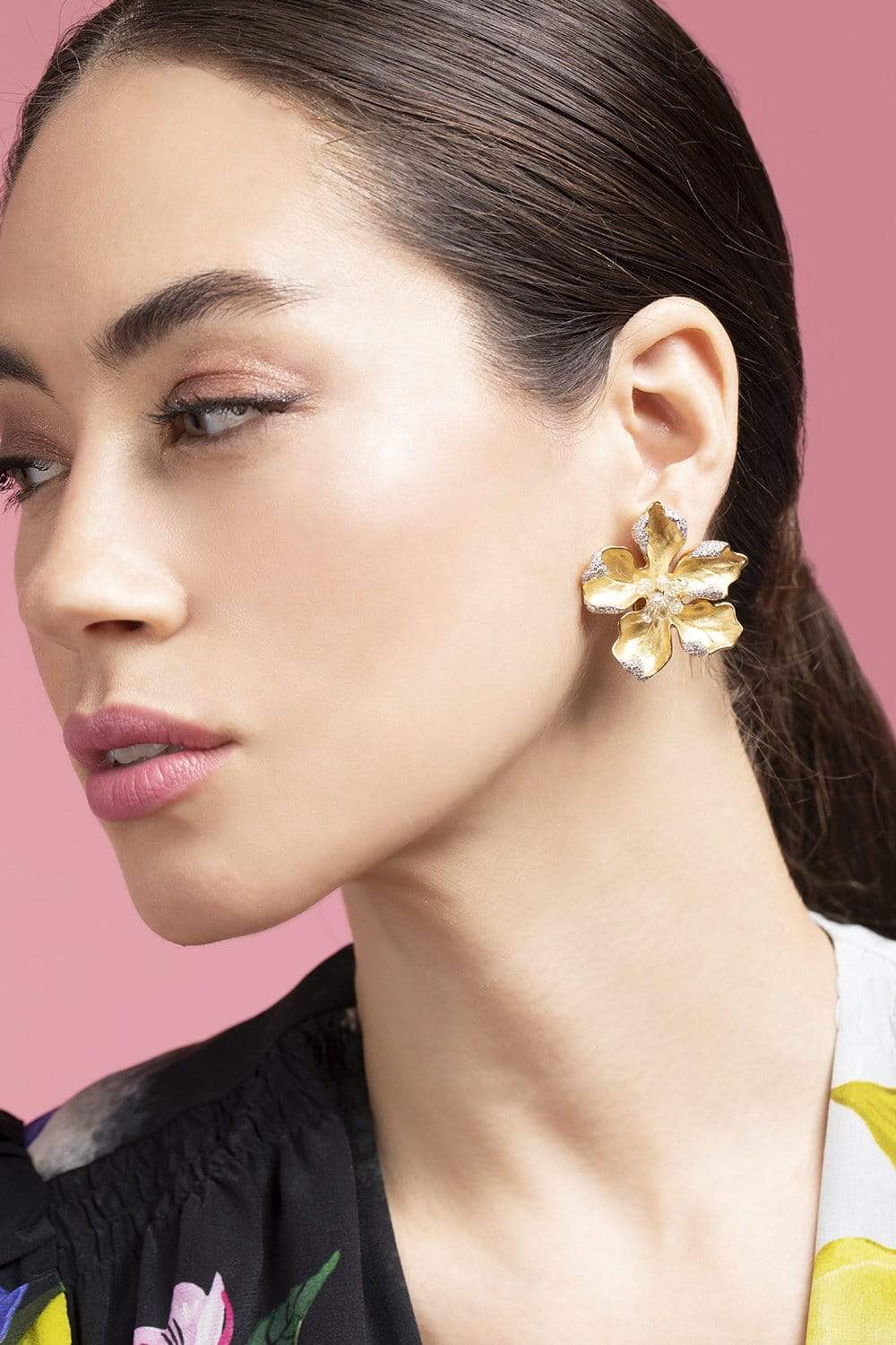 PIRANESI-Briolette Diamond Flower Earrings-YELLOW GOLD