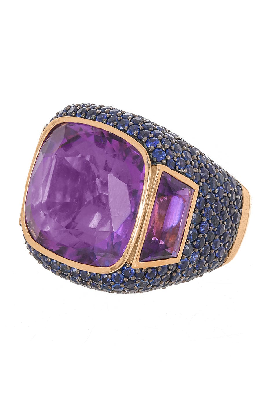 PIRANESI-Amethyst and Blue Sapphire Cushion Ring-ROSE GOLD