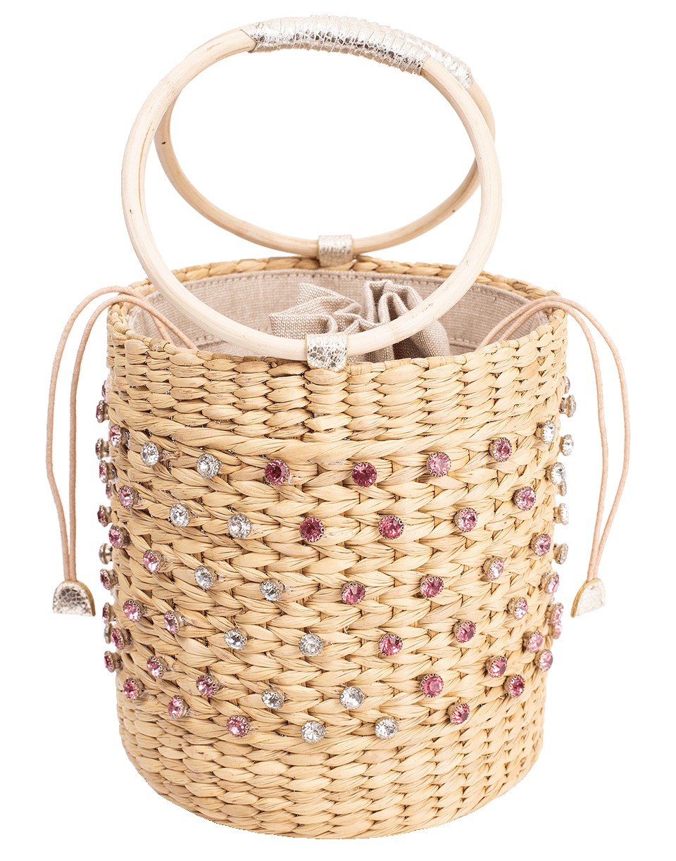 POOLSIDE-Bobbi Crystal Embellished Bucket Bag-NATURAL