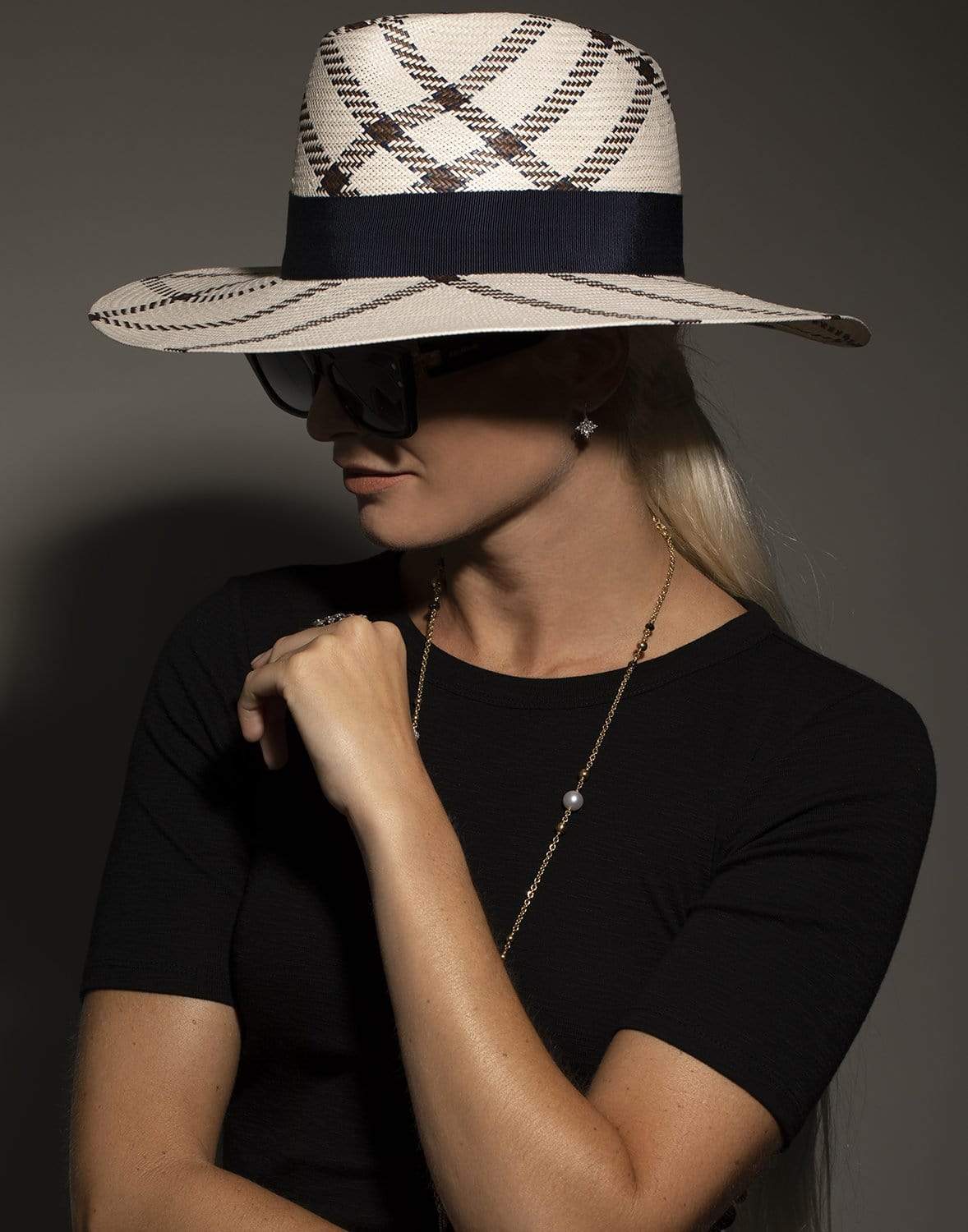 RAFFAELLO BETTINI-Large Brim Paper Hat with Bow-