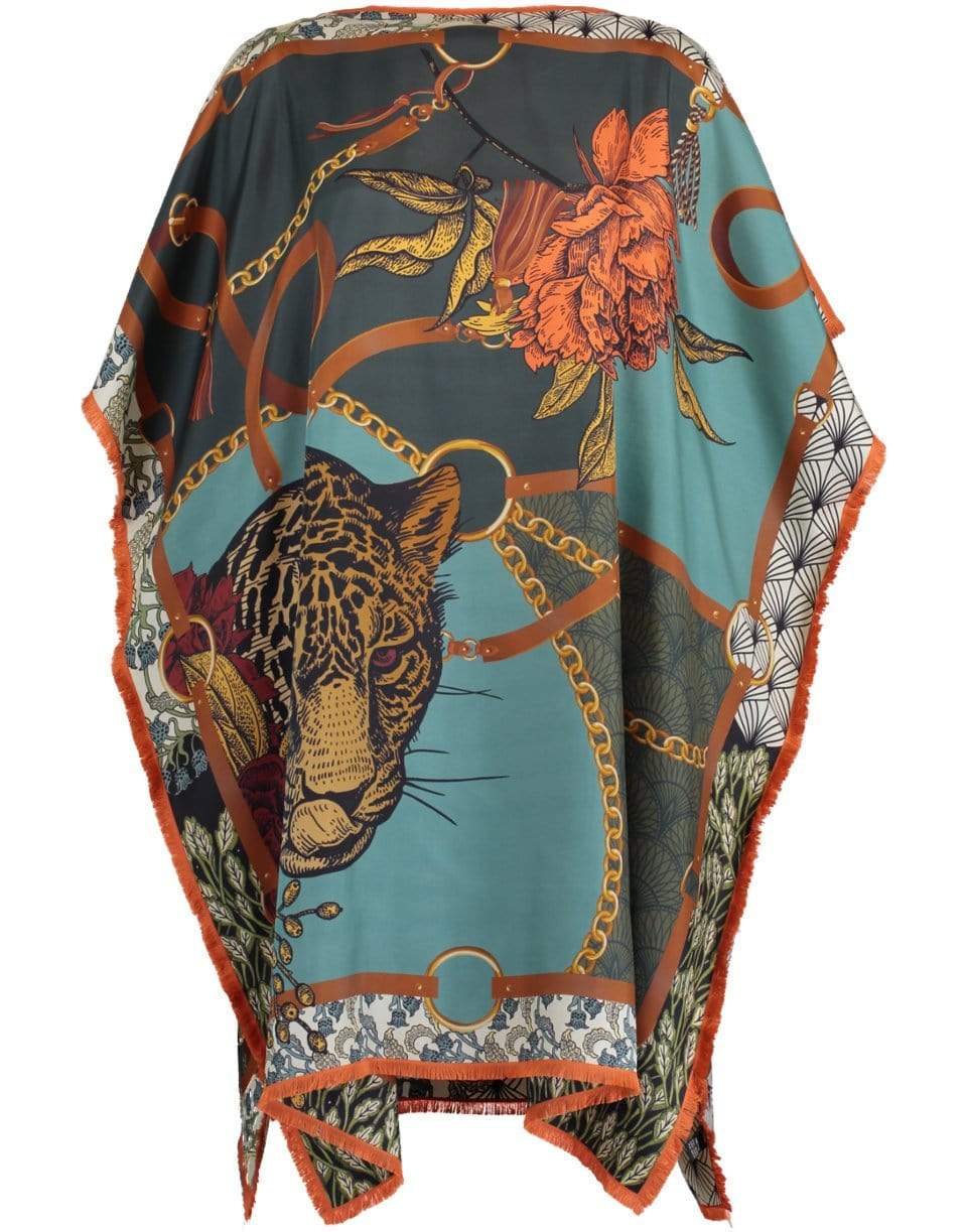 RANI ARABELLA-Leopard Printed Silk Dress-TEAL