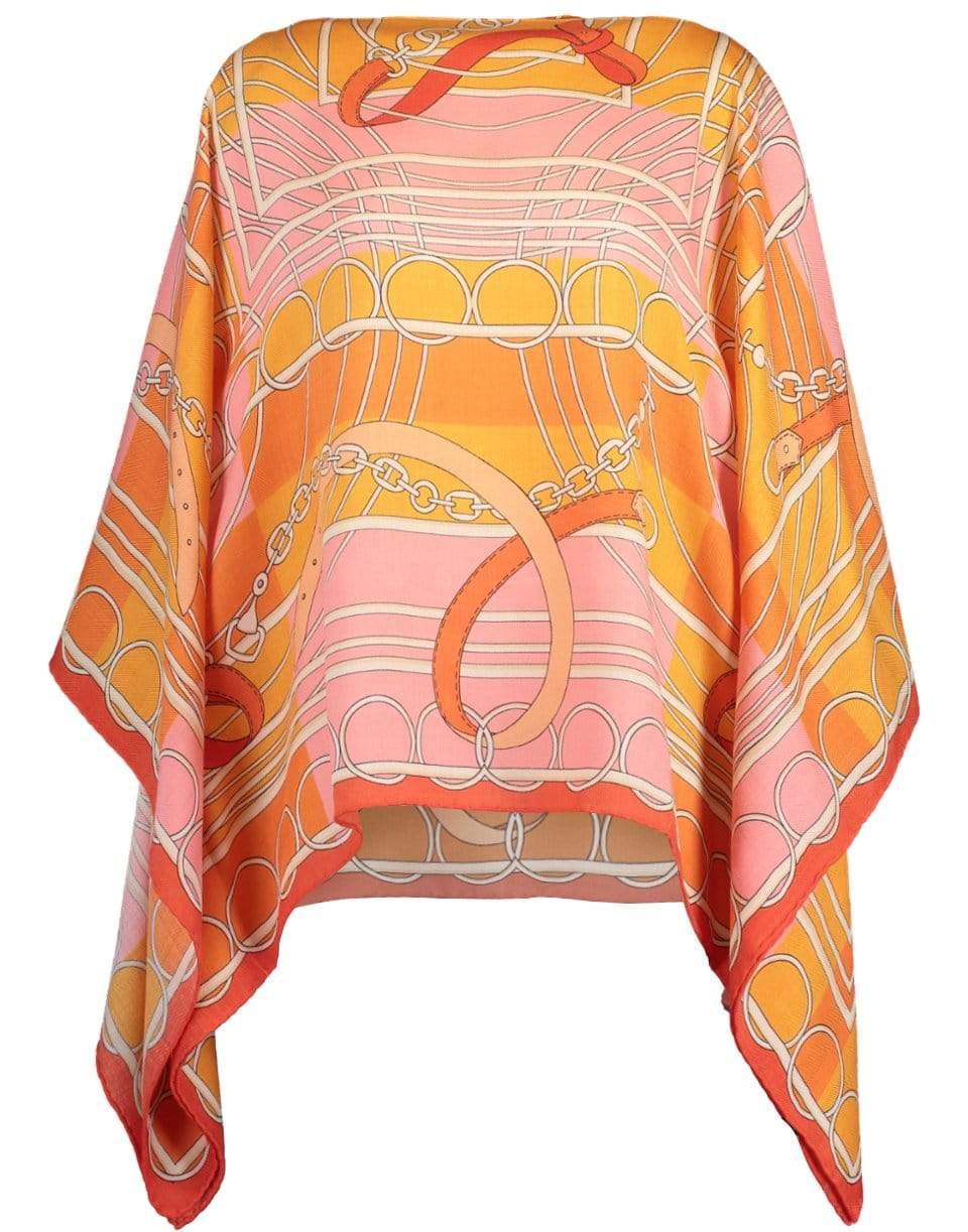 RANI ARABELLA-Orange Cashmere Printed Poncho-ORANGE