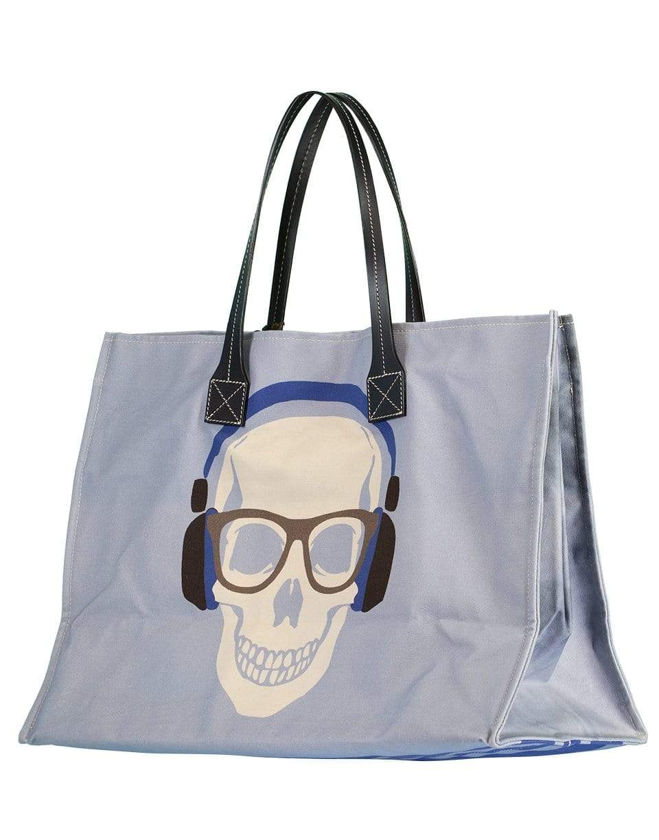 RANI ARABELLA-Skull Print Canvas Beach Bag-LT BLUE