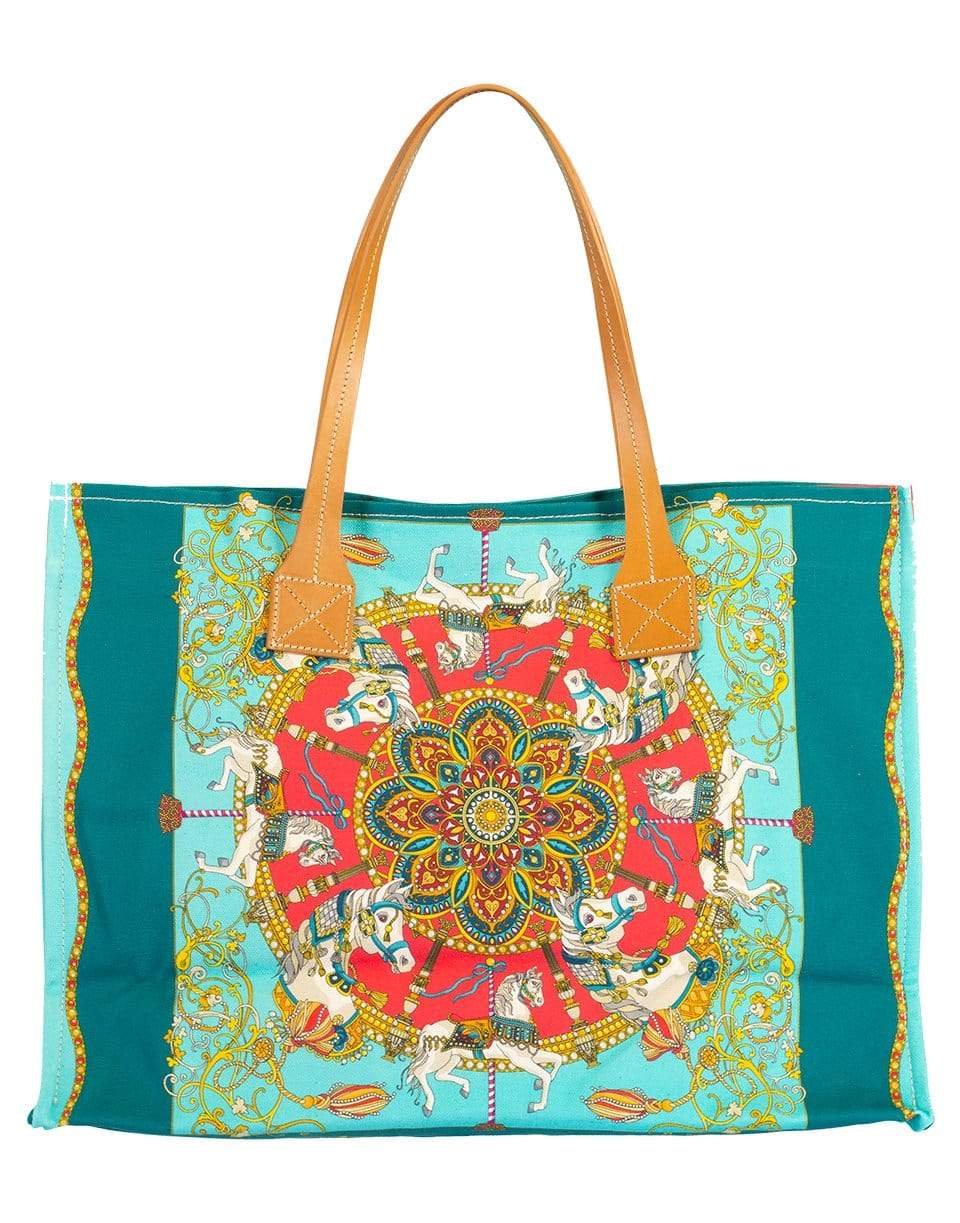 RANI ARABELLA-Turquoise Print Canvas Tote Bag-TURQ