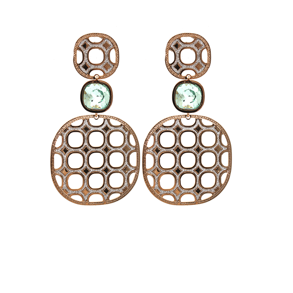 REBECCA-Double Drop Perforated Earrings-GOLD