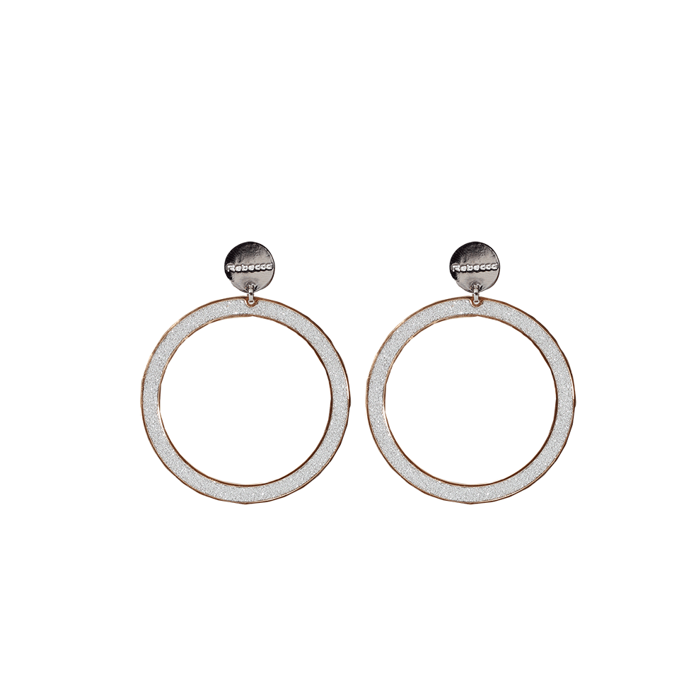 REBECCA-Large Crystal Pave Drop Hoops-SILVER