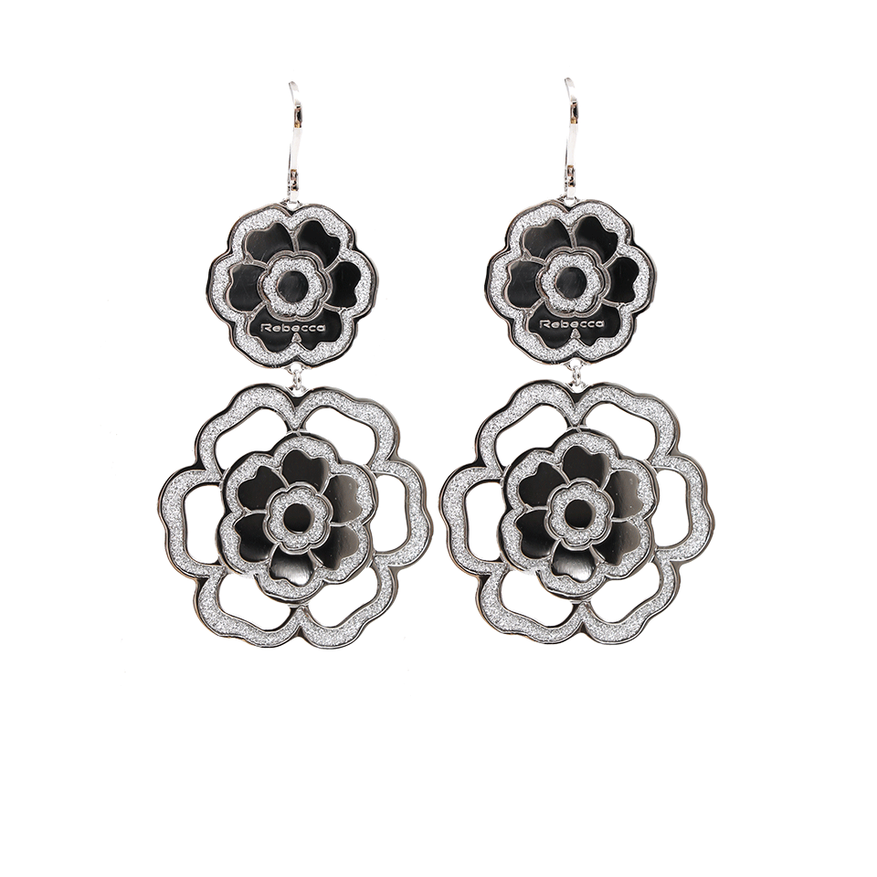 REBECCA-Small Double Glam Flower Earrings-SILVER