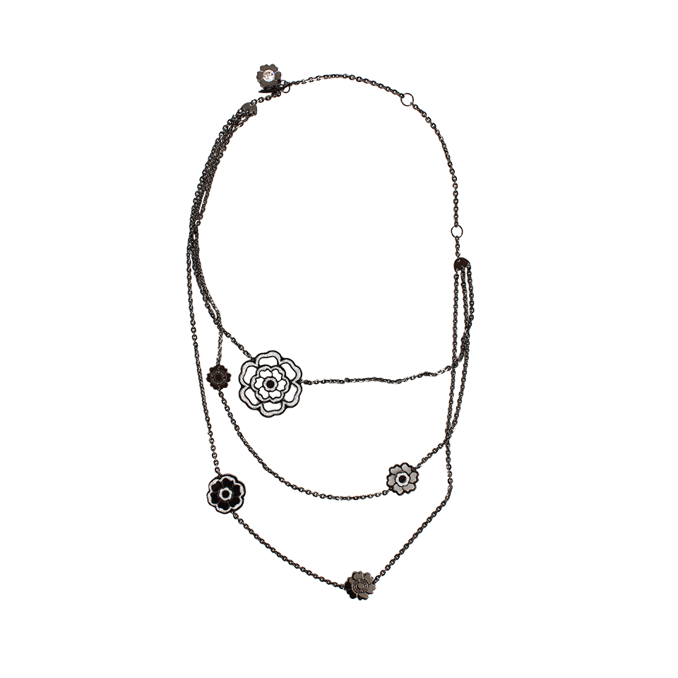 REBECCA-Multi Flower Glam Necklace-GUNMETAL