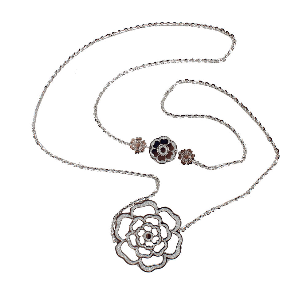 REBECCA-Long Big Flower Glam Necklace-SILVER