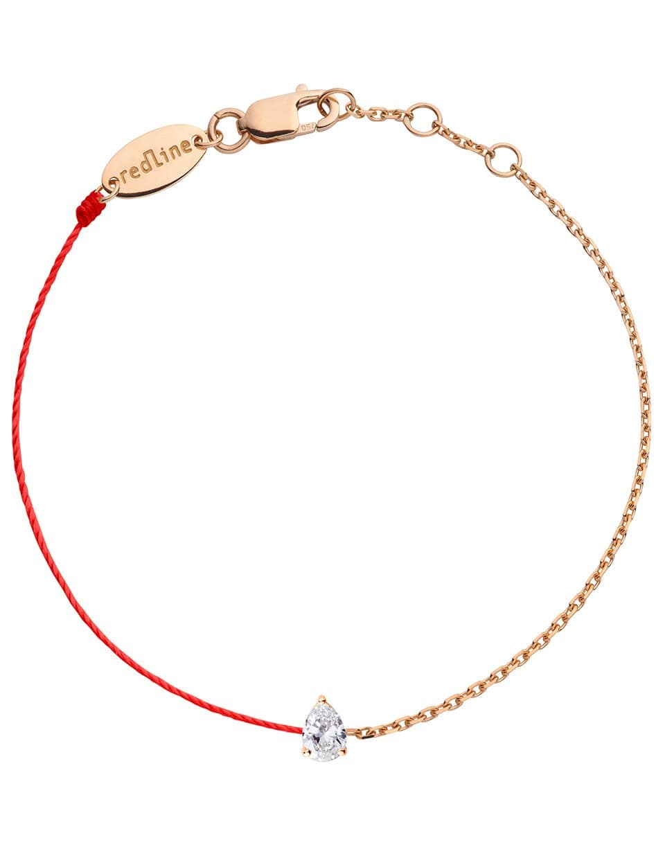 REDLINE-Altesse Pear Diamond Red Cord and Chain Bracelet-ROSE GOLD
