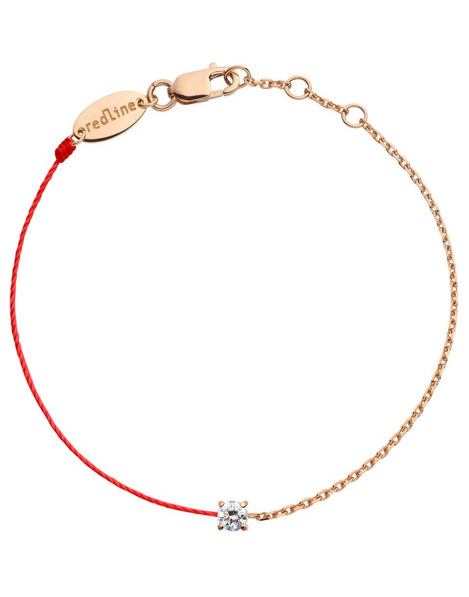 REDLINE-Solitaire Diamond Red Cord and Chain Bracelet-ROSE GOLD