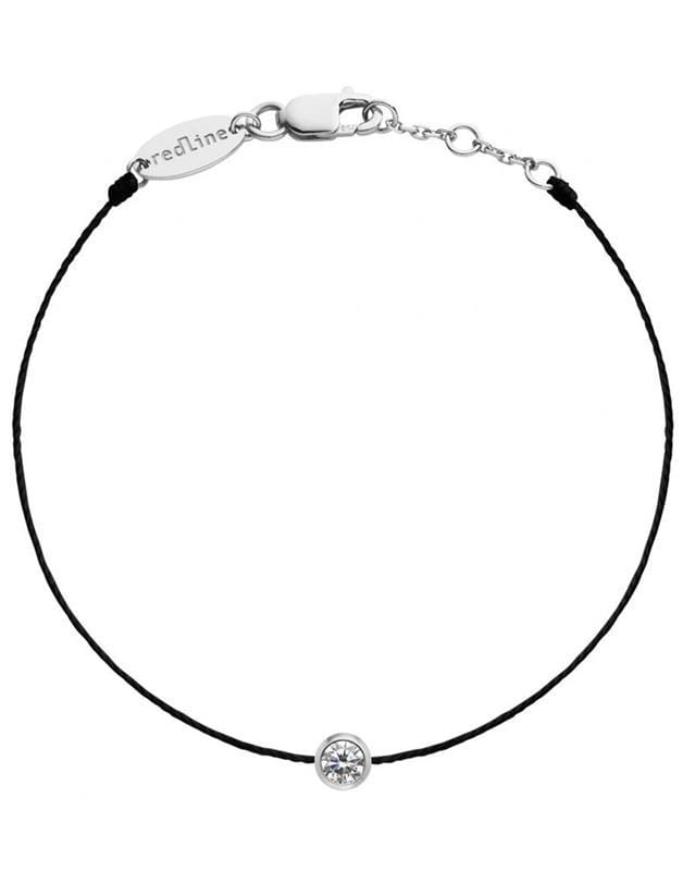 REDLINE-Mens Pure Diamond Black Cord Bracelet-WHITE GOLD