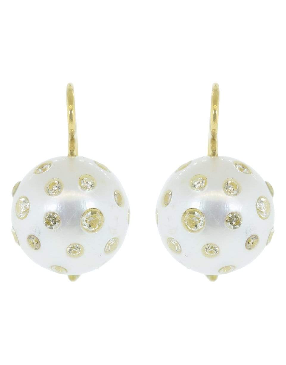 RENEE LEWIS-Diamond Studded Pearl Earrings-YELLOW GOLD