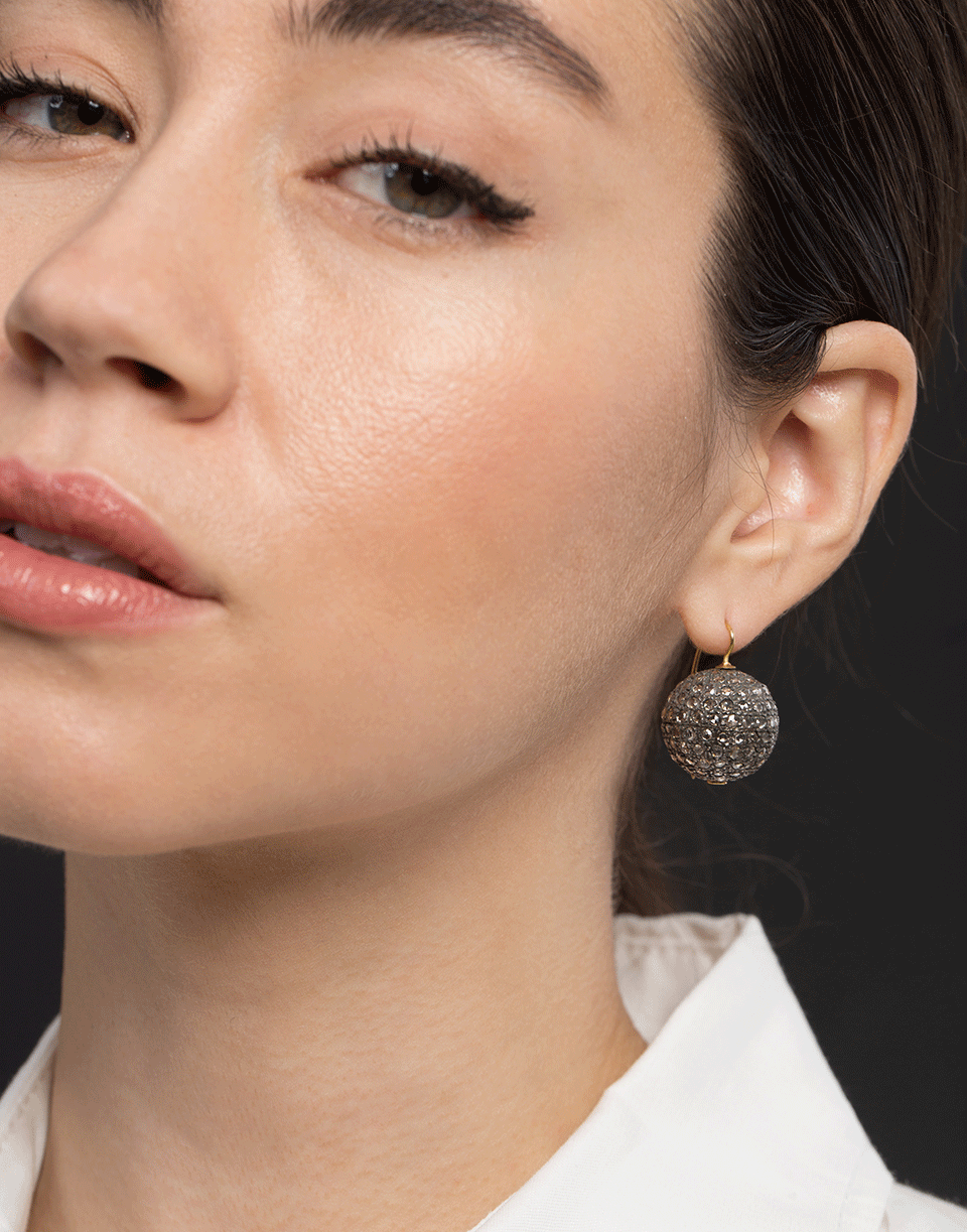 RENEE LEWIS-Rose Cut Diamond Sphere Earrings-YELLOW GOLD