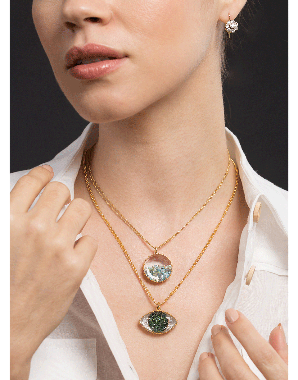 RENEE LEWIS-Green and White Diamond Third Eye Shake Necklace-YELLOW GOLD