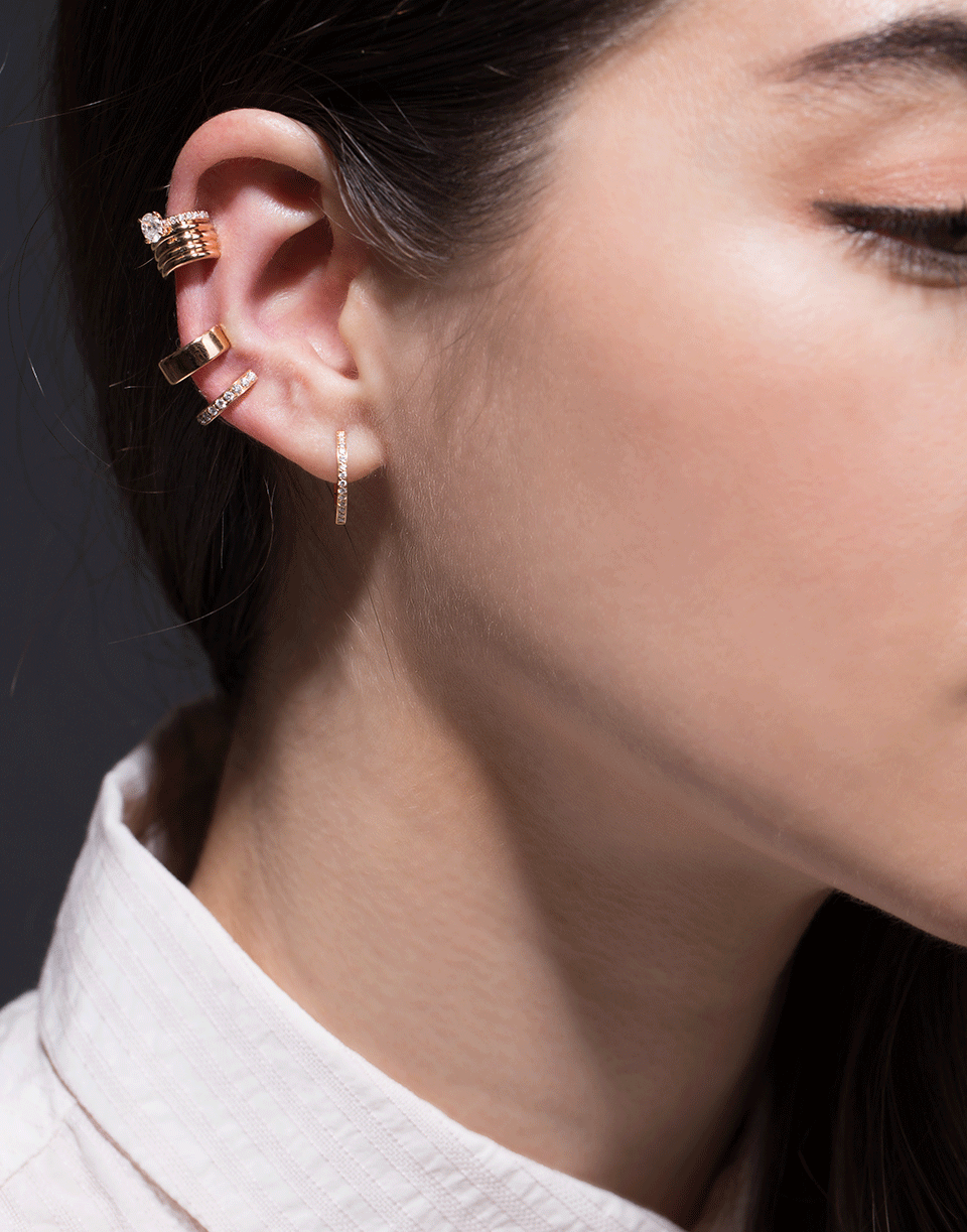 REPOSSI-Antifer Half Pave Diamond Huggie Earring-ROSE GOLD